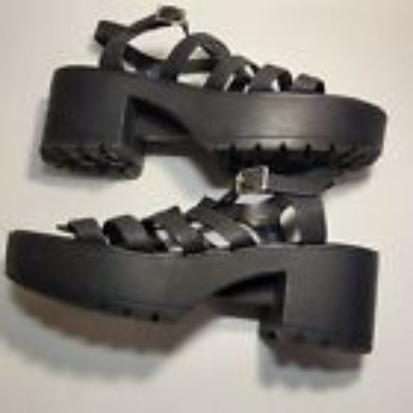 Black Gladiator Chunky Lug Sole Platform Ankle Strap Open Toe Sandal Size 10 - Picture 6 of 10